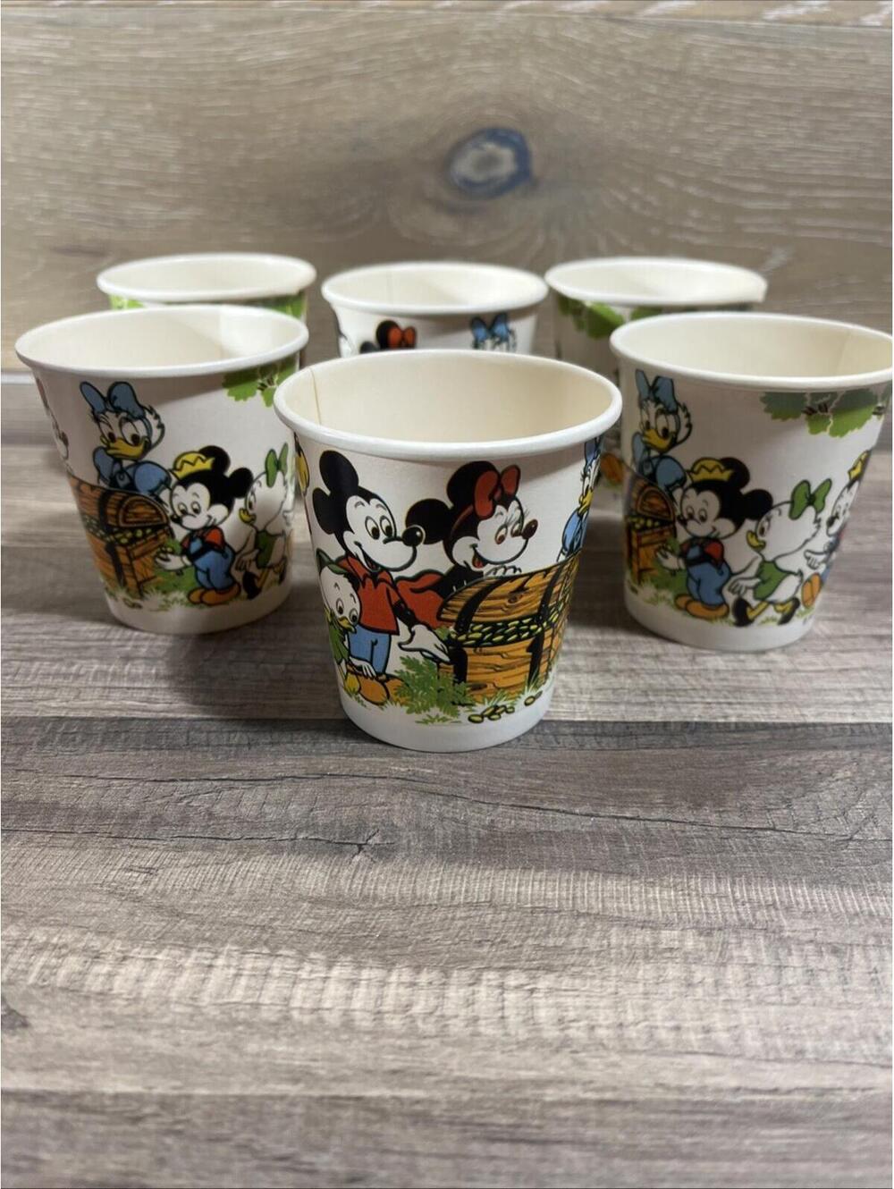 Vintage Walt Disney Mickey Mouse, Donald Duck, Minnie 6 Paper Cups 6.75 Oz